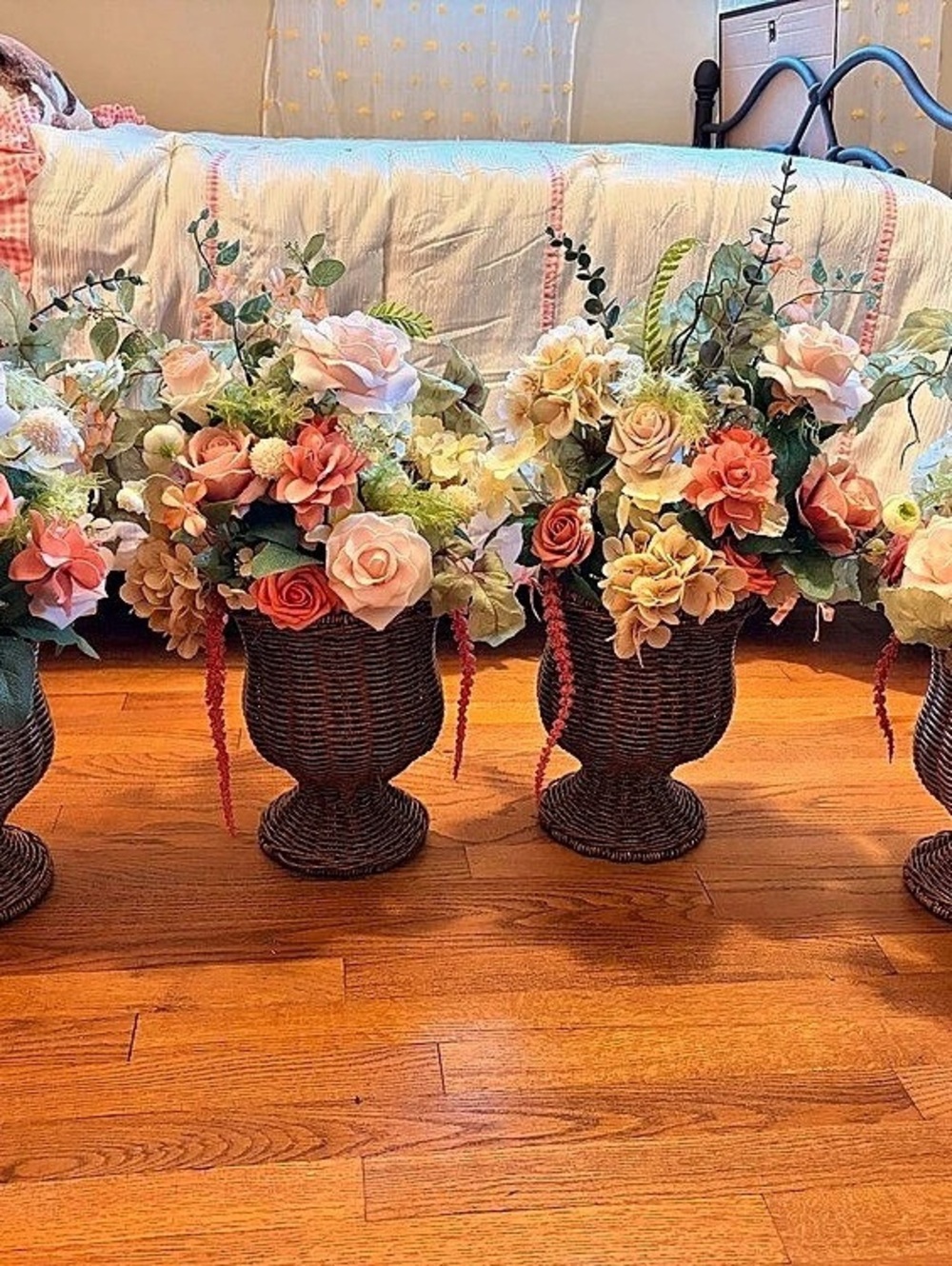 4 Faux Floral Arrangements in Pink & Orange